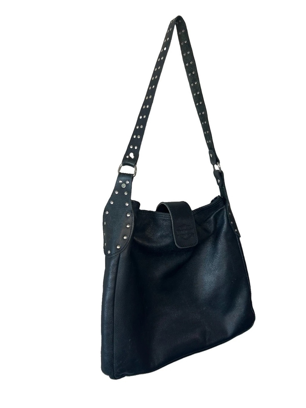 Vintage Y2K Harley Davidson Black Leather Studded Shoulder Bag Purse Biker